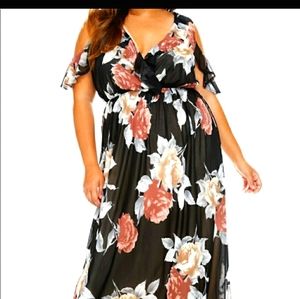 Cold shoulder floral maxi dress